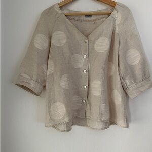 Symple NYC Button Up Shirt CottonLinen Short Sleeve Natural Oatmeal Size M